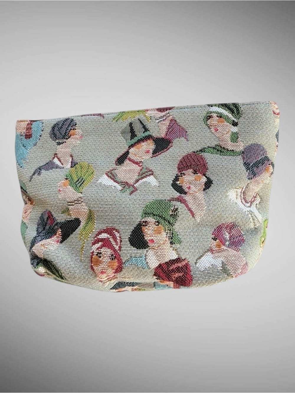 Jules Pansu Paris Tapestry Cosmetic Bag Ladies in Hats Makeup Pouch France